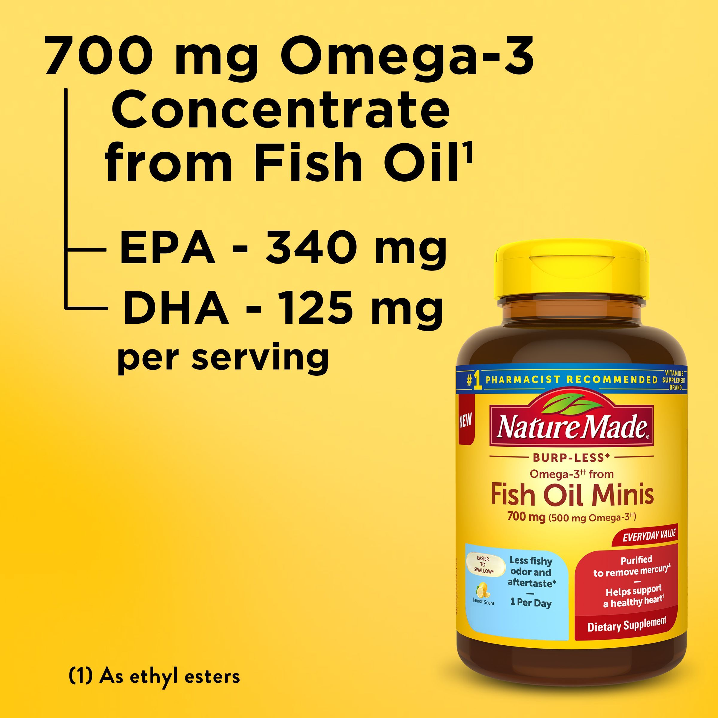 Nature Made Burp Less Omega 3 Fish Oil Supplements 700 mg Minis