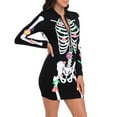 thumbnail image 5 of HDE Women's Skeleton Dress Halloween Costume Long Sleeve Mini Dress Day of The Dead Floral XXL, 5 of 6