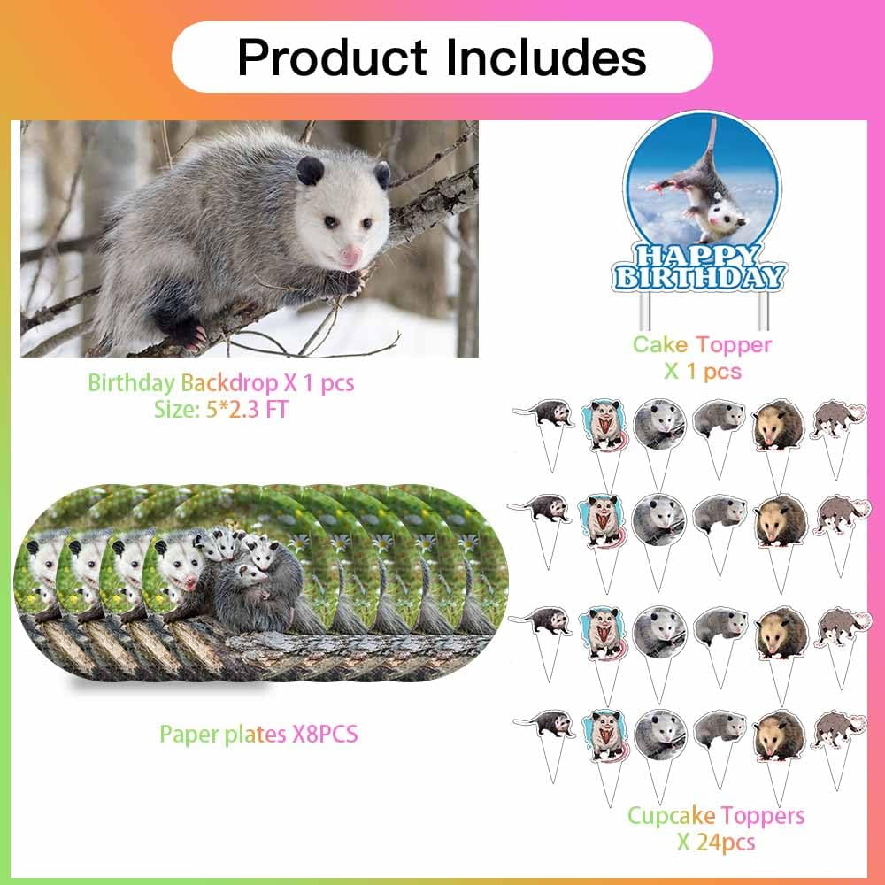 Opossum Birthday Party Supplies Decorations Plates Cake Topper Backdrop Banner Decor