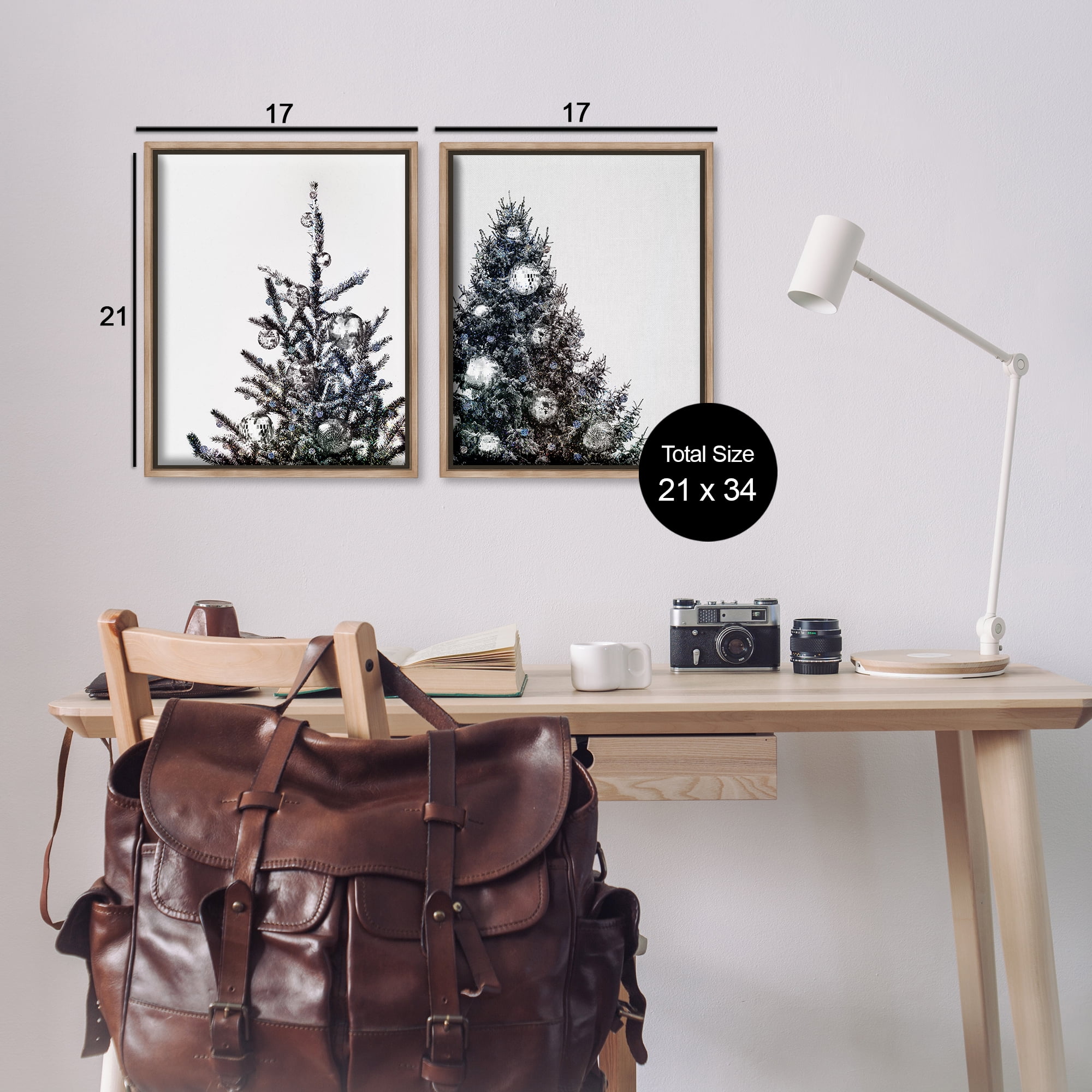 Stupell Industries Disco Ball Christmas Tree Holiday Photography Brown Floater Framed Canvas Art Print Wall Art, 17 x 21, Set of 2
