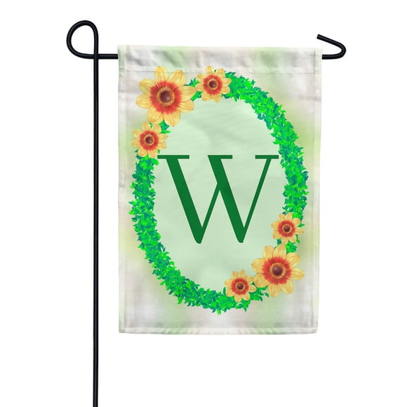 America Forever Spring Monogram Garden Flag Letter W 12.5 x 18 inches Double Sided Vertical Outdoor, Yard, Lawn, Beautiful Flowers, Green Ivy, Floral Wreath, Summer Flower Garden Flag