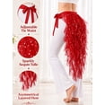 thumbnail image 5 of FEOYA Sequin Belly Dance Skirt for Women Layered Tulle Hip Wrap Tassel Waist Belt for Latin Dance Rave Party Performance Red, 5 of 7