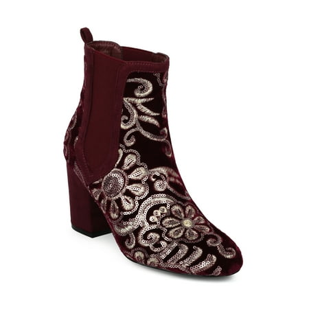 Women Sequin Embroidered Block Heel Chelsea Bootie - Classy Dressy Floral Chunky Heel Elastic - HE98 by Mackin J Collection Women Sequin Embroidered Block Heel Chelsea Bootie - Classy Dressy Floral Chunky Heel Elastic - HE98 by Mackin J Collection