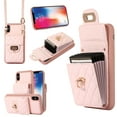 thumbnail image 1 of Wallet Case Designed for iPhone XS, iPhone X, with 6 Card Holder Slots RFID Blocking Shoulder Wallet Case Crossbody Strap Shockproof Leather Kickstand Phone Case For iPhone X/XS, Pink, 1 of 11