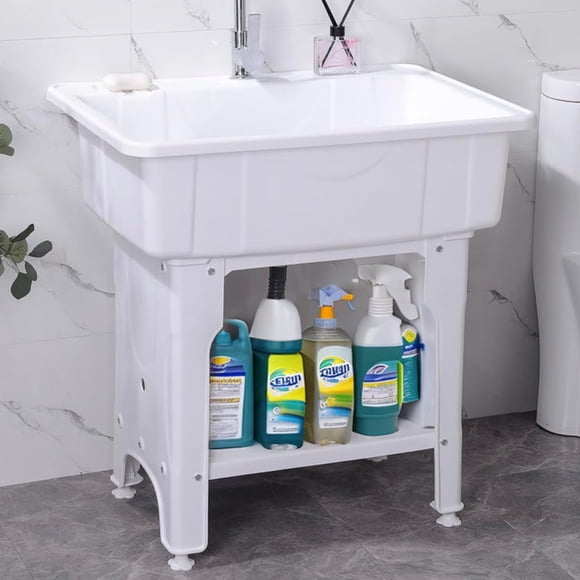 Bee Vibes Lavadero De Plastico Portatil Con Llave, Patas Ajustables Y Estante, Lavamanos Con Tina Plegable Y Fregadero, Amplia Capacidad Tarja Para Cocina, Lavandería, Cochera O Taller.