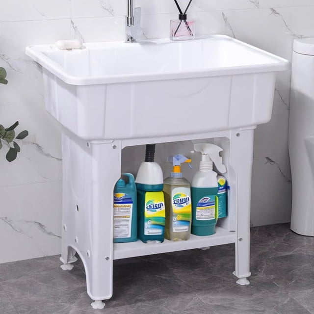 Bee Vibes Lavadero De Plastico Portatil Con Llave, Patas Ajustables Y Estante, Lavamanos Con Tina Plegable Y Fregadero, Amplia Capacidad Tarja Para Cocina, Lavandería, Cochera O Taller.