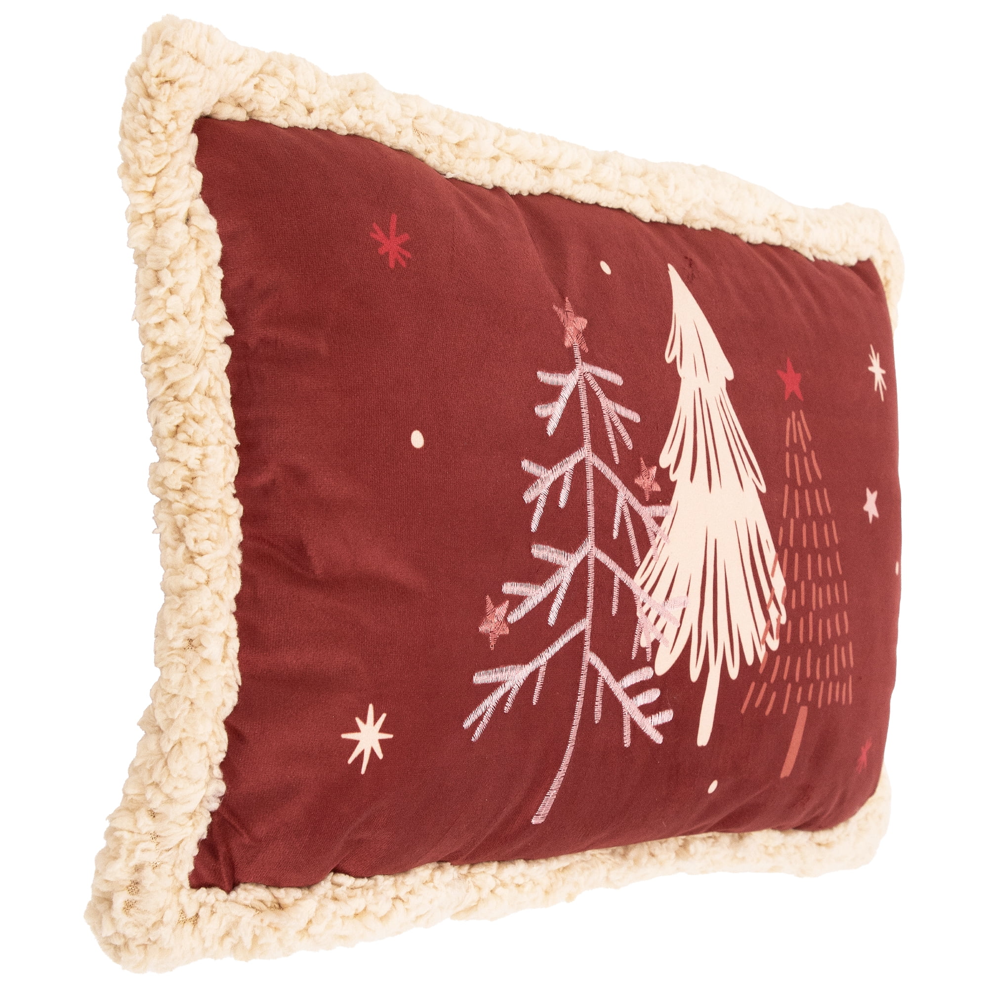 Trees and Stars Christmas Throw Pillow - 22" x 13" - Burnt Sienna Red and Beige