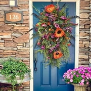 Spring Summer Front Door Swag, Sunflower Rustic Home Decor, Farmhouse Colorful Cottage Wreath, Wreaths for Front Door, Durable and Stable Artificial Flowers Door Wreaths Decoration