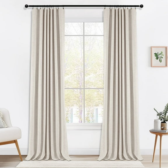 100% Blackout Faux Linen Curtains for Livingroom Bedroom W50 X L63,2 Panels Set Thermal Insulated Curtains With Free 20 Ring Clips - Cream