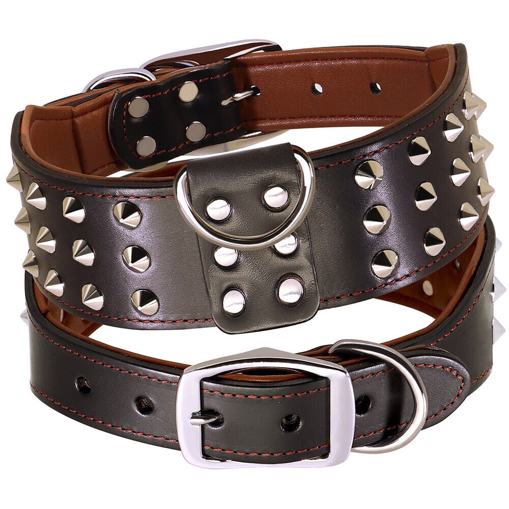 Didog 2" Wide Genuine Leather Studded Dog Collar for Medium Large Dogs, Heavy Duty Unique Rivet Pet Collars