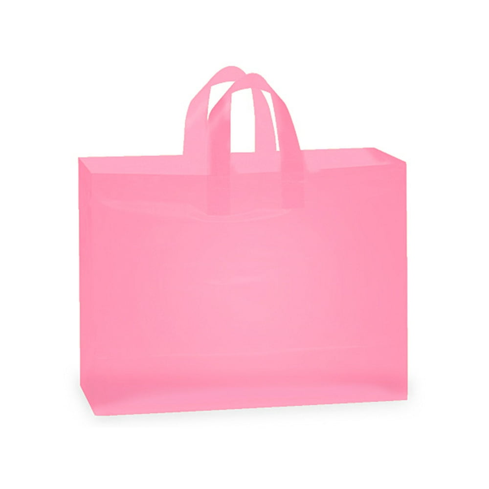 Pack Of 25, Vogue Size 16 x 5 x 12" Solid Blazing Pink Reusable 3 Mil Plastic Shopping Bags W/6