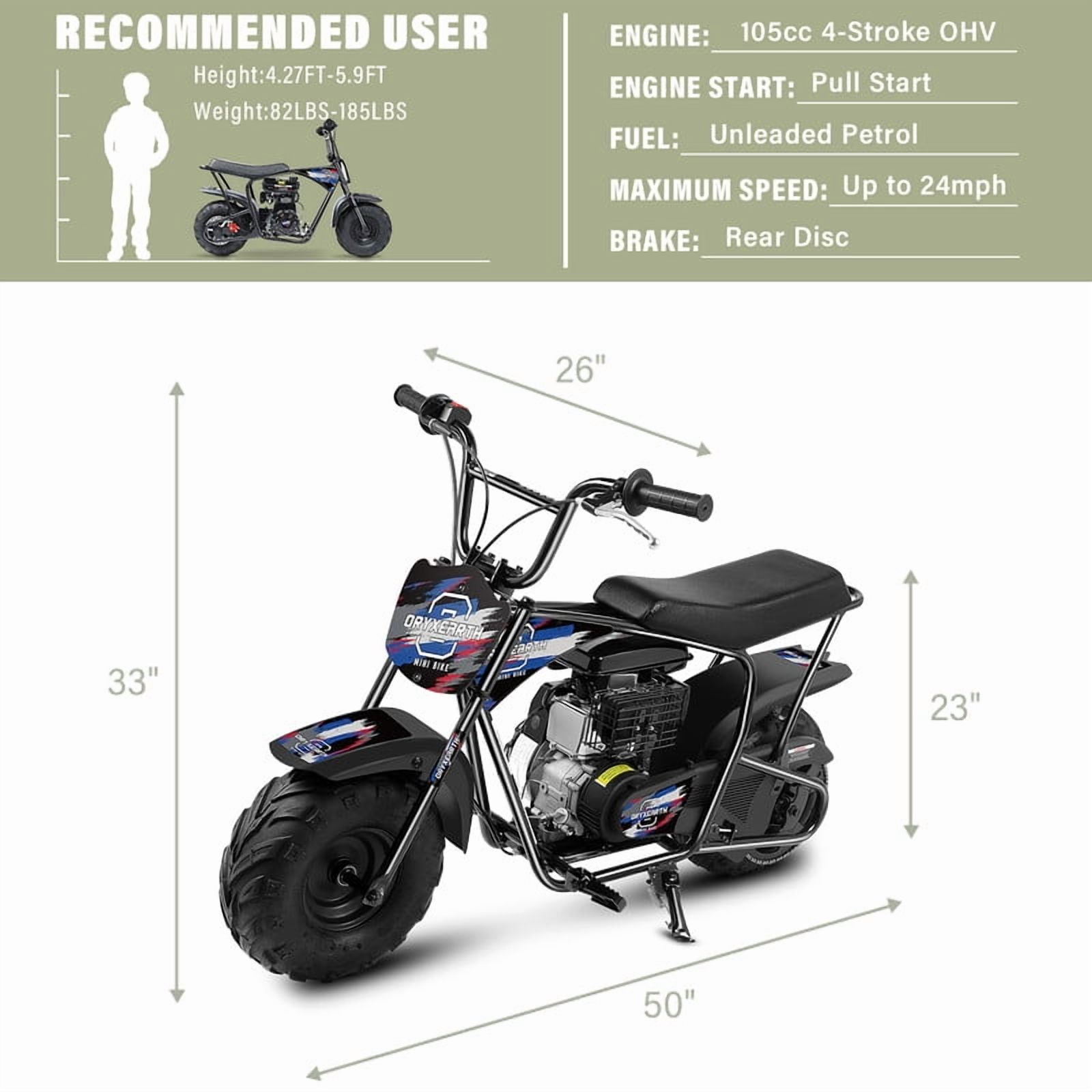 Oryxearth OGMR105 Upgrade Mini Dirt Bike, 105cc 4-Stroke Gas Powered Off Road Bike for Teens and Adult, 24mph, Racing Blue