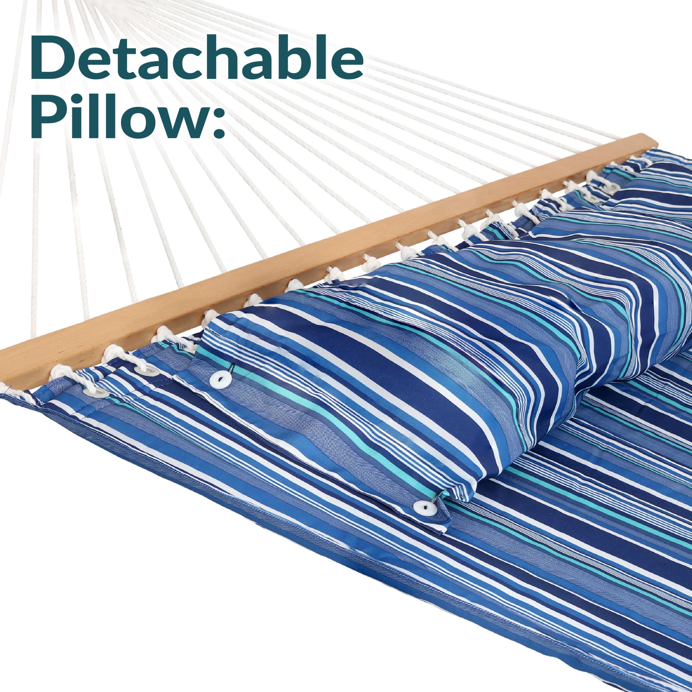 Sunnydaze 2-Person Quilted Polyester Spreader Bar Hammock, 450 lb Capacity - Breakwater Stripe