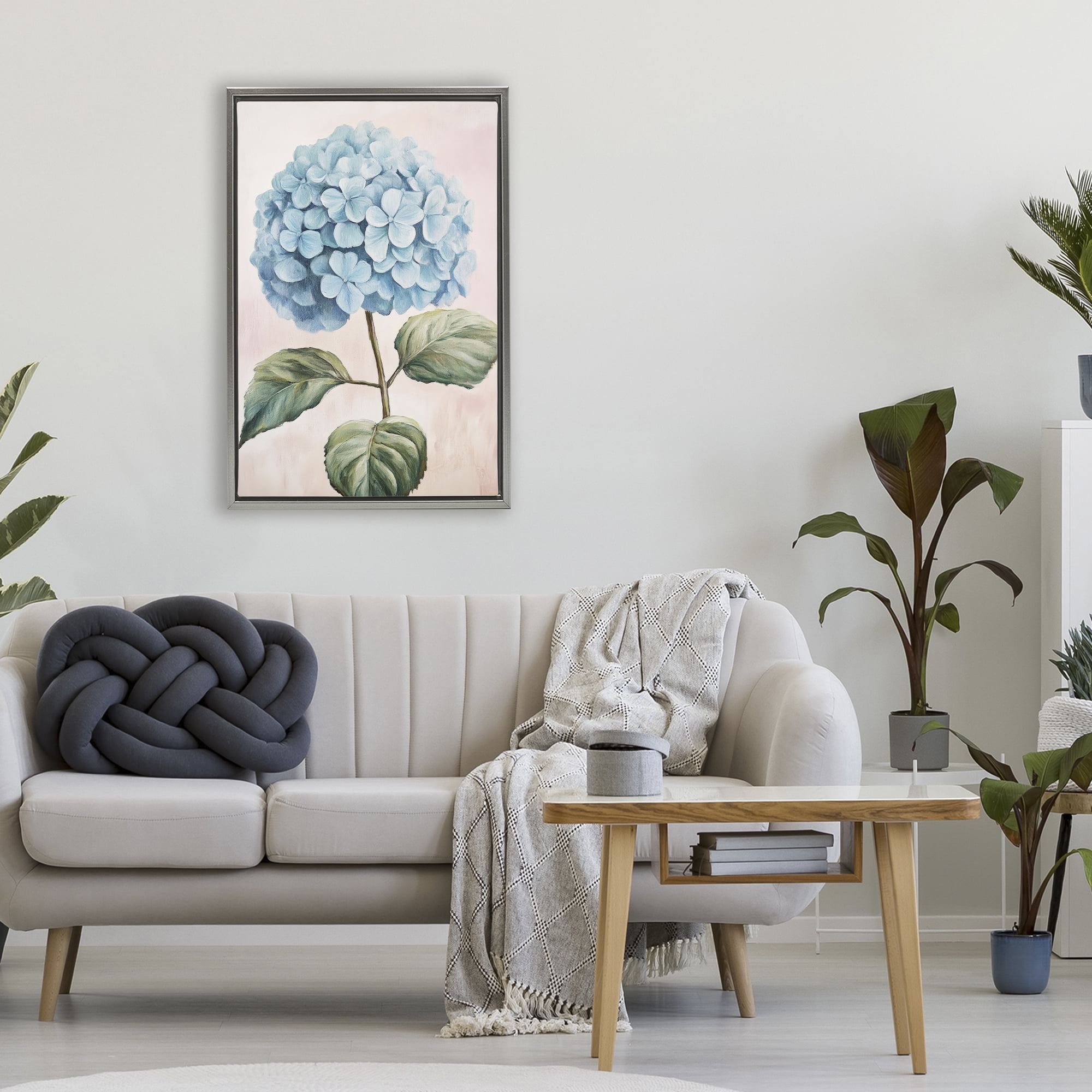 Stupell Industries Delicate Baby Blue Hydrangea Gray Framed Floater Canvas Wall Art, design by Petal Prints Design