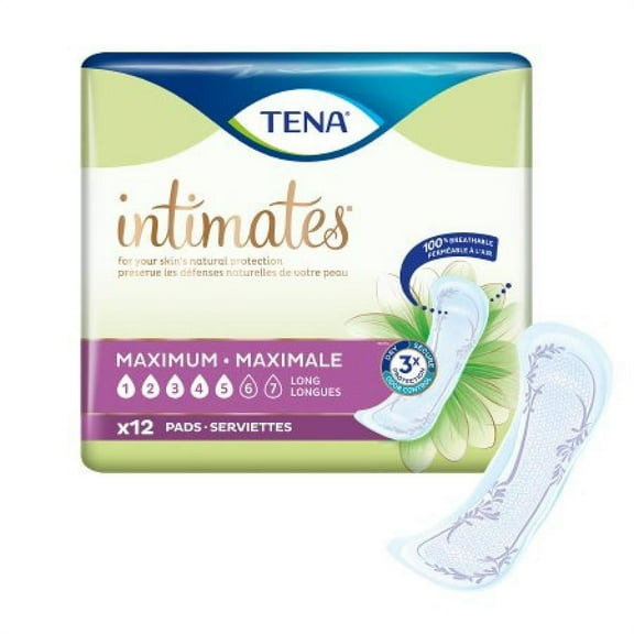 TENA Intimates Pads, Heavy Absorbency, One Size Fits Most (13 Inch Length), 12 Count