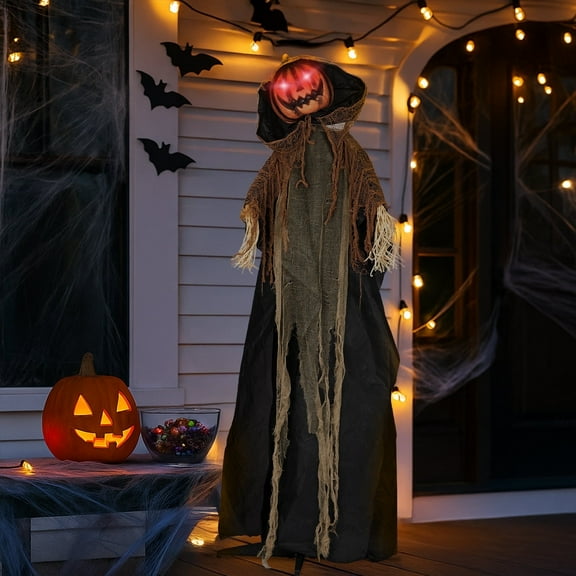 6ft Pumpkin Man Animated Animatronic Decoration Creepy Halloween w/ Pre-Recorded Screaming Ktaxon