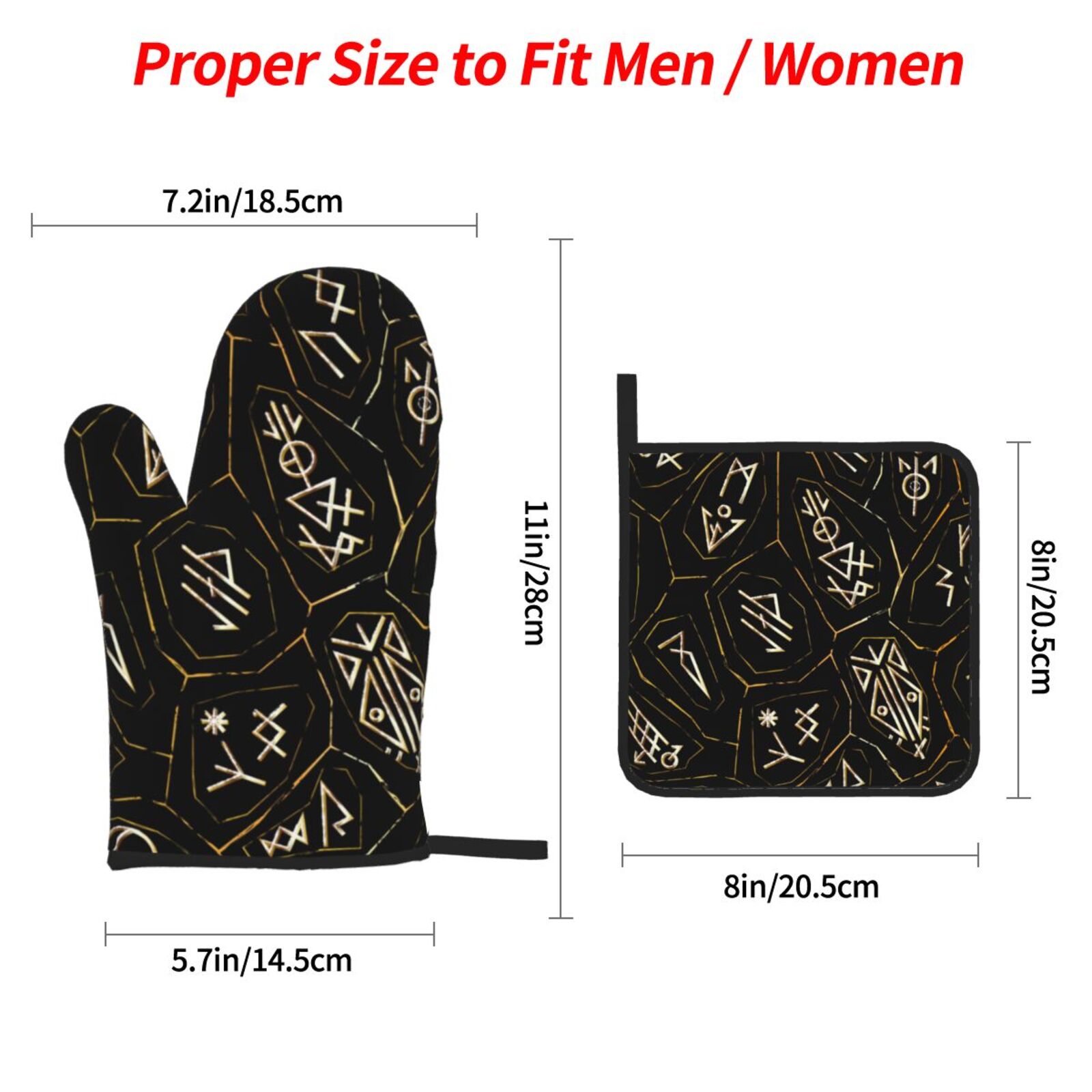 Gold Black Ancient Runes 4Pcs Oven Mitts and Pot Holders Sets Oven Kitchen Gloves Hot Pads for Cooking BBQ Baking Grilling