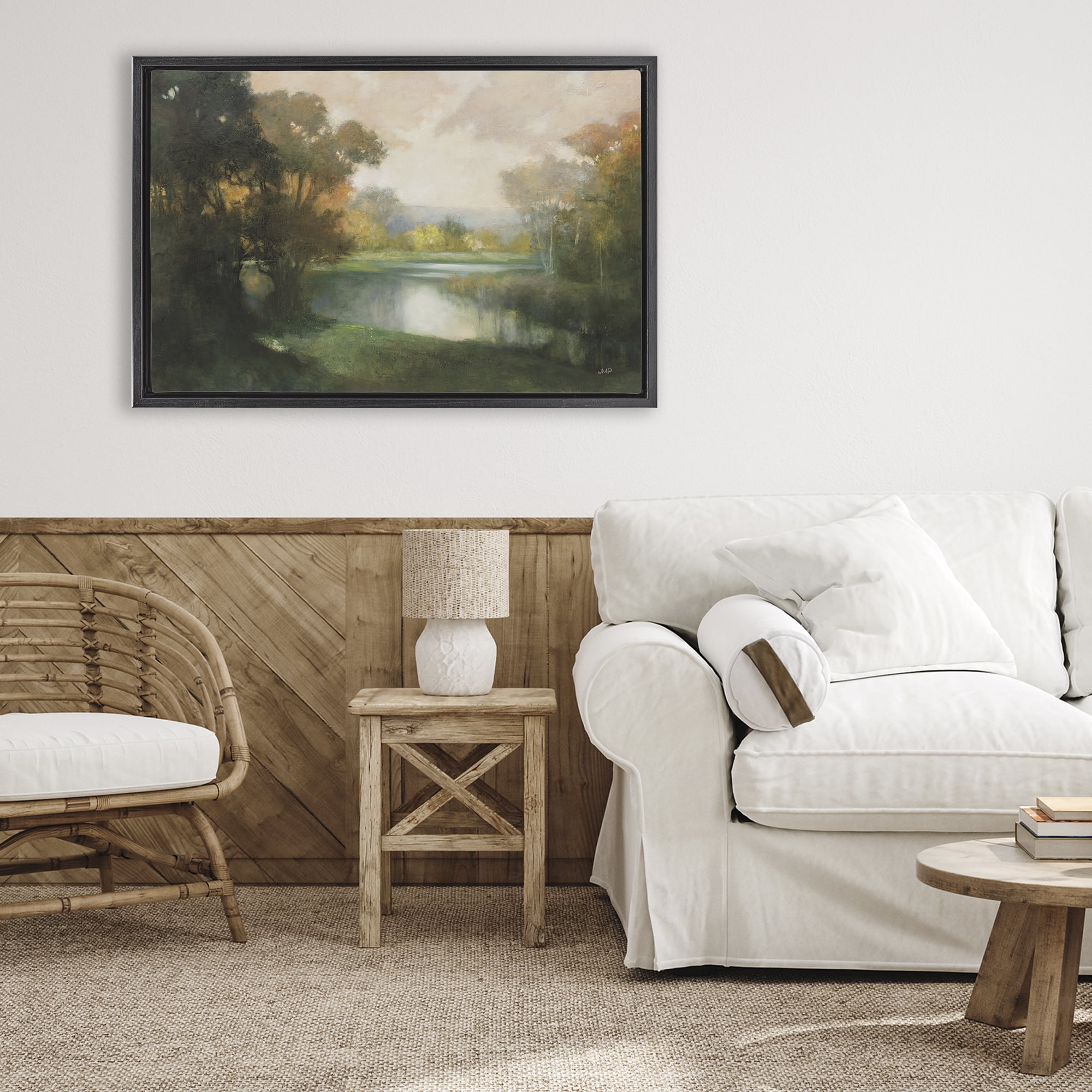 Stupell Industries Lakeside Morning in Autumn Light Black Framed Floater Canvas Wall Art, design by Julia Purinton