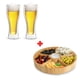 thumbnail image 1 of Set Botanero Giratorio de Bambú con 5 divisiones y 2 Vasos de Vidrio de Doble Pared para cerveza 400ml c/u, 1 of 7
