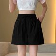 thumbnail image 2 of RYRJJ Womens Casual Elastic Waist Shorts High Waisted Wide Leg Lightweight Summer Baggy Lounge Shorts with Pockets(Black,M), 2 of 4