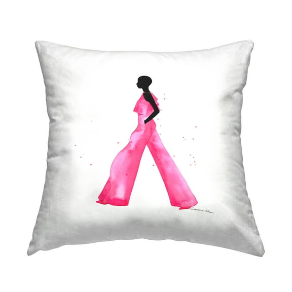 Stupell Industries Girl in Glam Jumpsuit Square Decorative Printed Throw Pillow, 18 x 18
