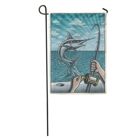 KDAGR Vintage Deep Sea Fishing Hands Holding Rod Catching Swordfish Garden Flag Decorative Flag House Banner 12x18