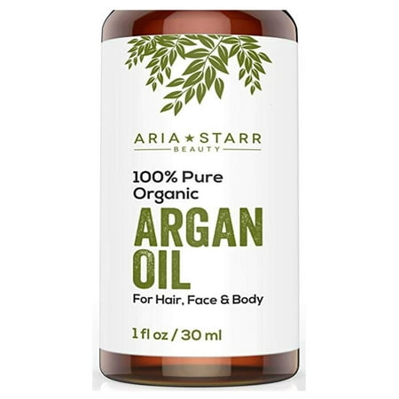 Aria Starr Beauty ORGANIC Argan Oil For Hair, Skin, Face, Nails, Beard & Cuticles - Best 100% Pure Moroccan Anti Aging, Anti Wrinkle Beauty Secret, EcoCert Certified Cold Pressed Moisturizer