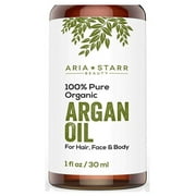 Aria Starr Beauty ORGANIC Argan Oil For Hair, Skin, Face, Nails, Beard & Cuticles - Best 100% Pure Moroccan Anti Aging, Anti Wrinkle Beauty Secret, EcoCert Certified Cold Pressed Moisturizer 1oz