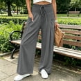 thumbnail image 2 of VBVC Women's Cotton Linen Smocked Waist Pants , Drawstring Wide Leg Boho Trousers For Women , Ladies' Casual Summer Beach Pants with Pockets, Dark Gray , S-2XL, 2 of 8