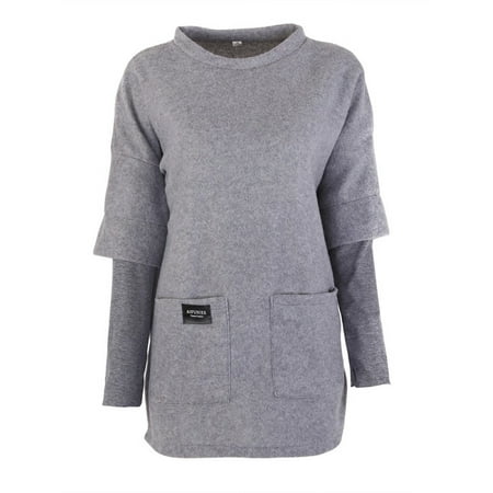 2 Piece Cheerleader Jumper - MAXSUN Women Long Sleeve Fake Two Piece Sweater Jumper Dress