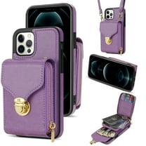 Feishell Crossbody Wallet Case for iPhone 12 Pro Max,with Detachable Shoulder Strap,Premium PU Leather Metal Snap Zipper Pocket Credit Card Holder Kickstand Phone Case for Women Men,Purple