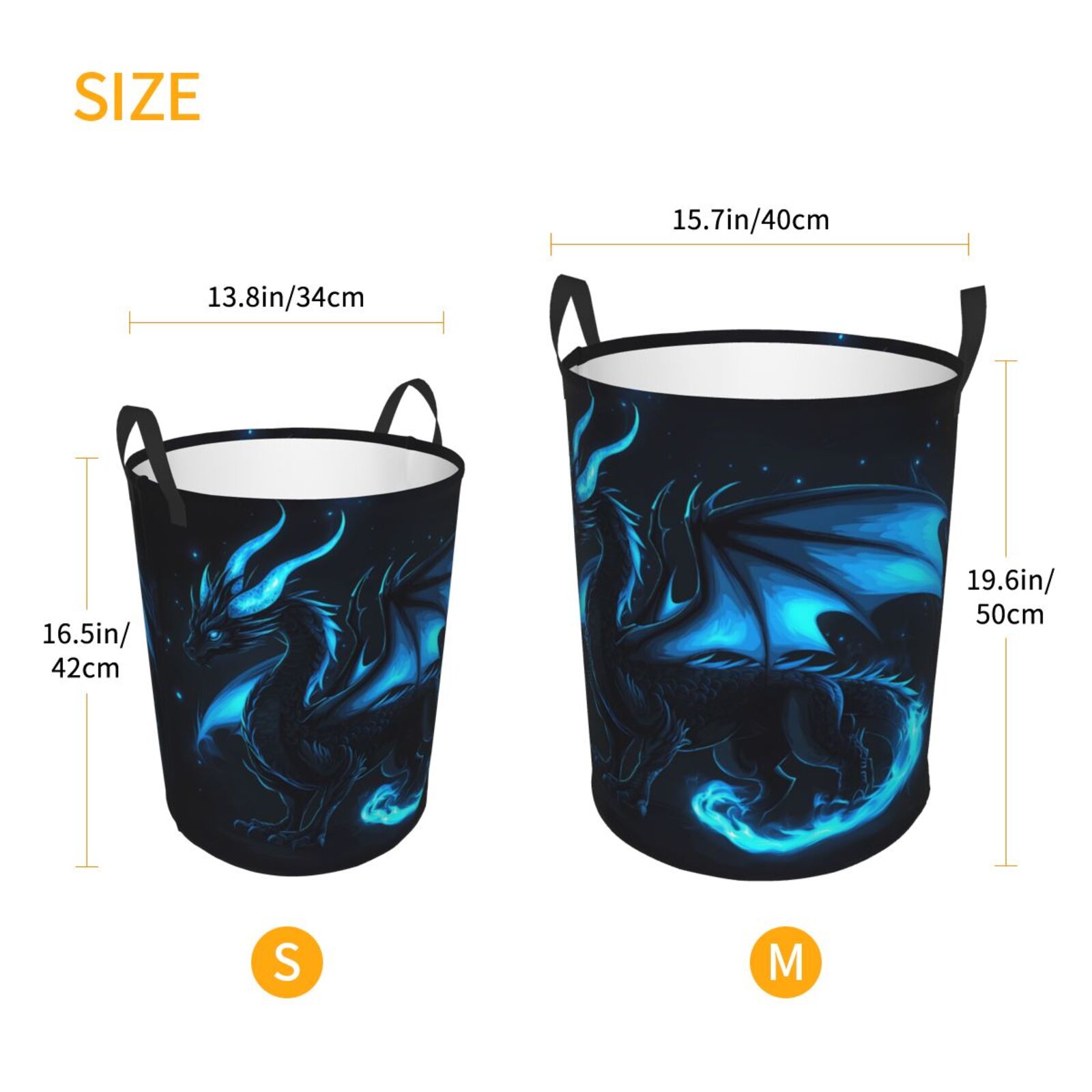 Large Laundry Basket with Handles - Blue Flame Dragon Aura Kids Baby Dirty Clothes Laundry Hamper for Bedroom Aesthetic