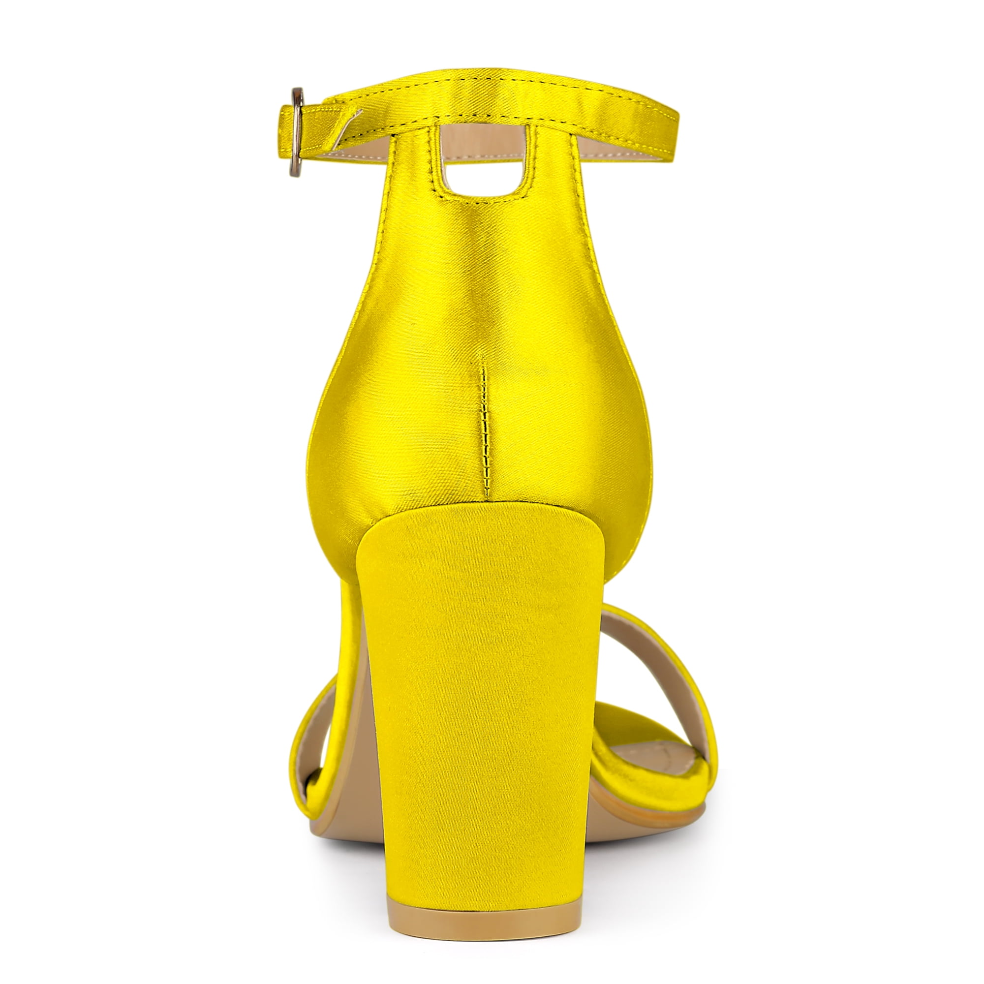 DARING DIVA Women's Satin Ankle Strap Chunky Heels Yellow 6.5