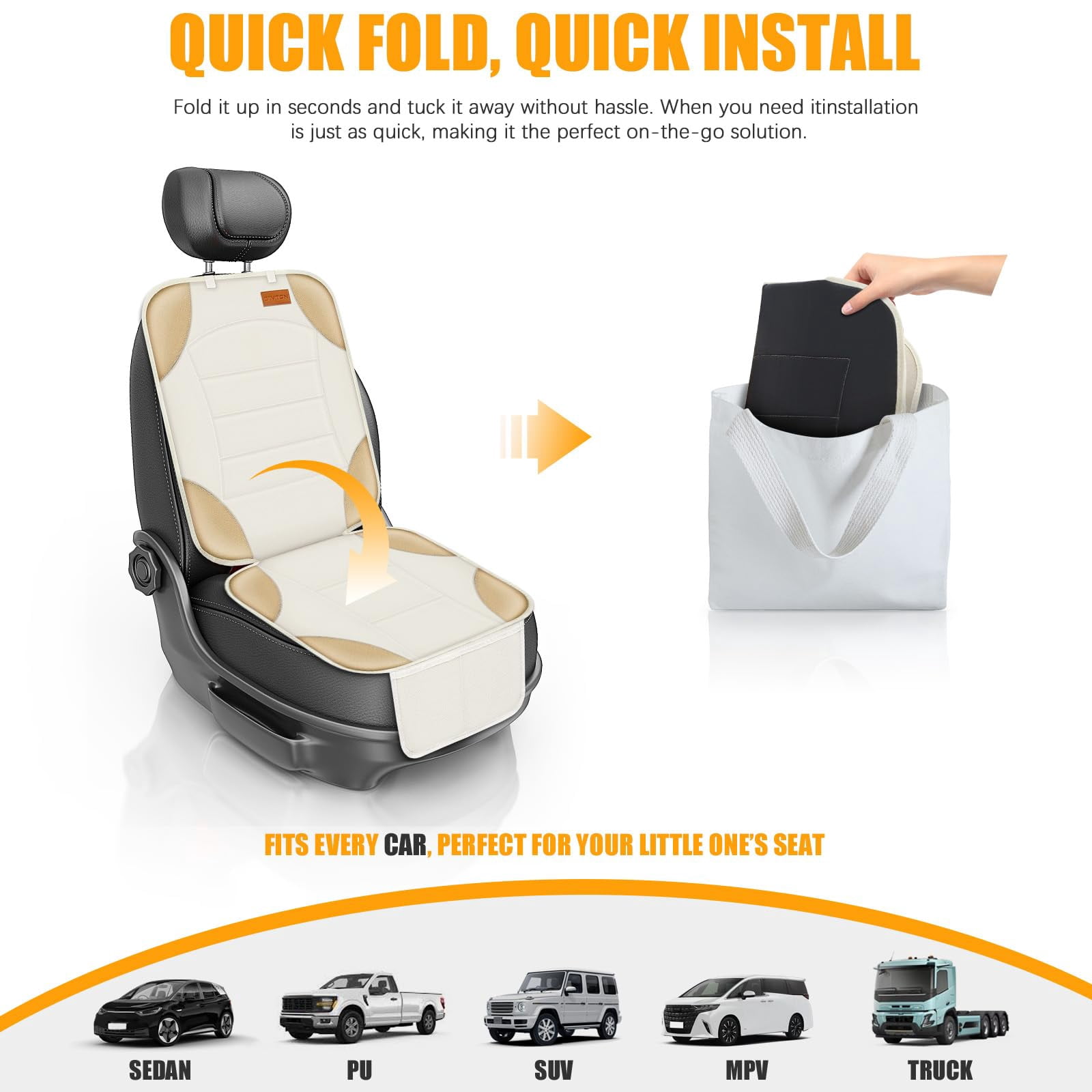 Car Seat Protector for Car Seat,Waterproof Car Seat Cover for Leather and Fabric Seats, 2 Mesh Pockets, Non-Slip Bottom,Thick Padding Cushion