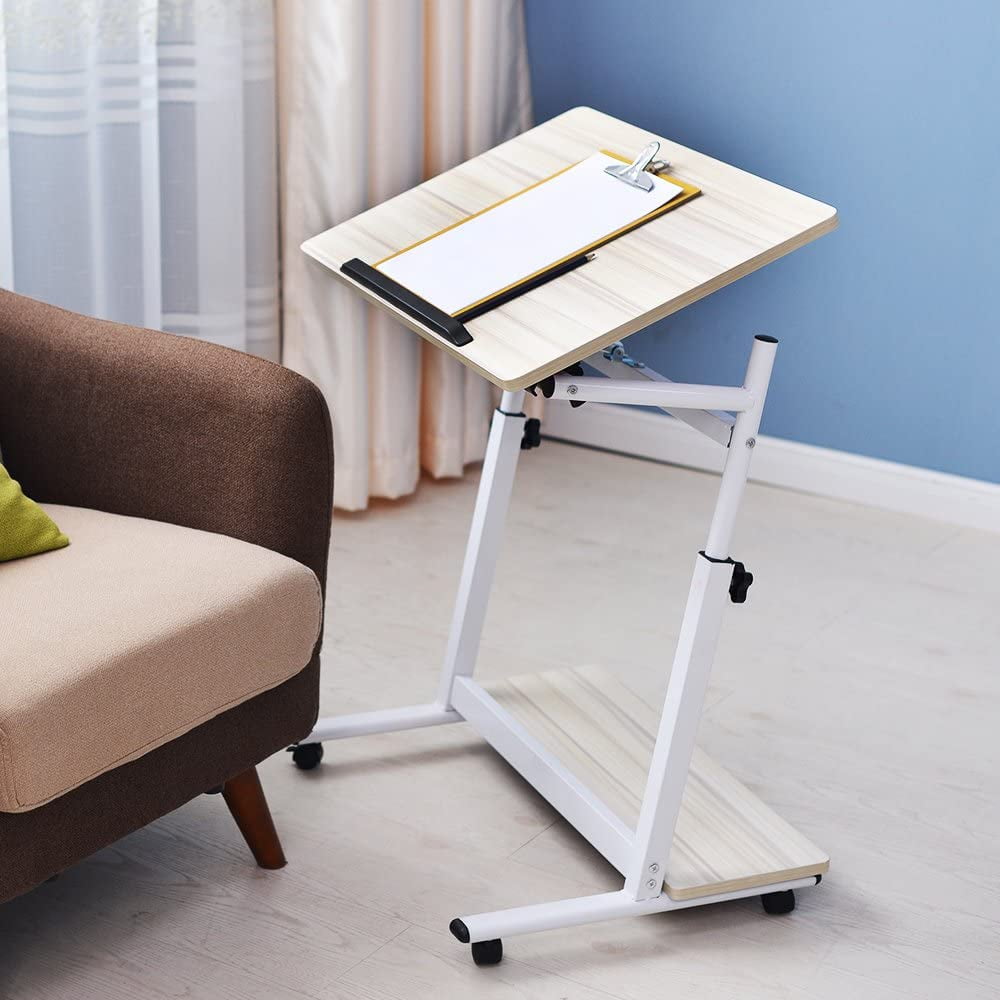 White 05-1-80W-CA Soges Adjustable Sofa Table 31.4 inches Portable Laptop Mobile Desk
