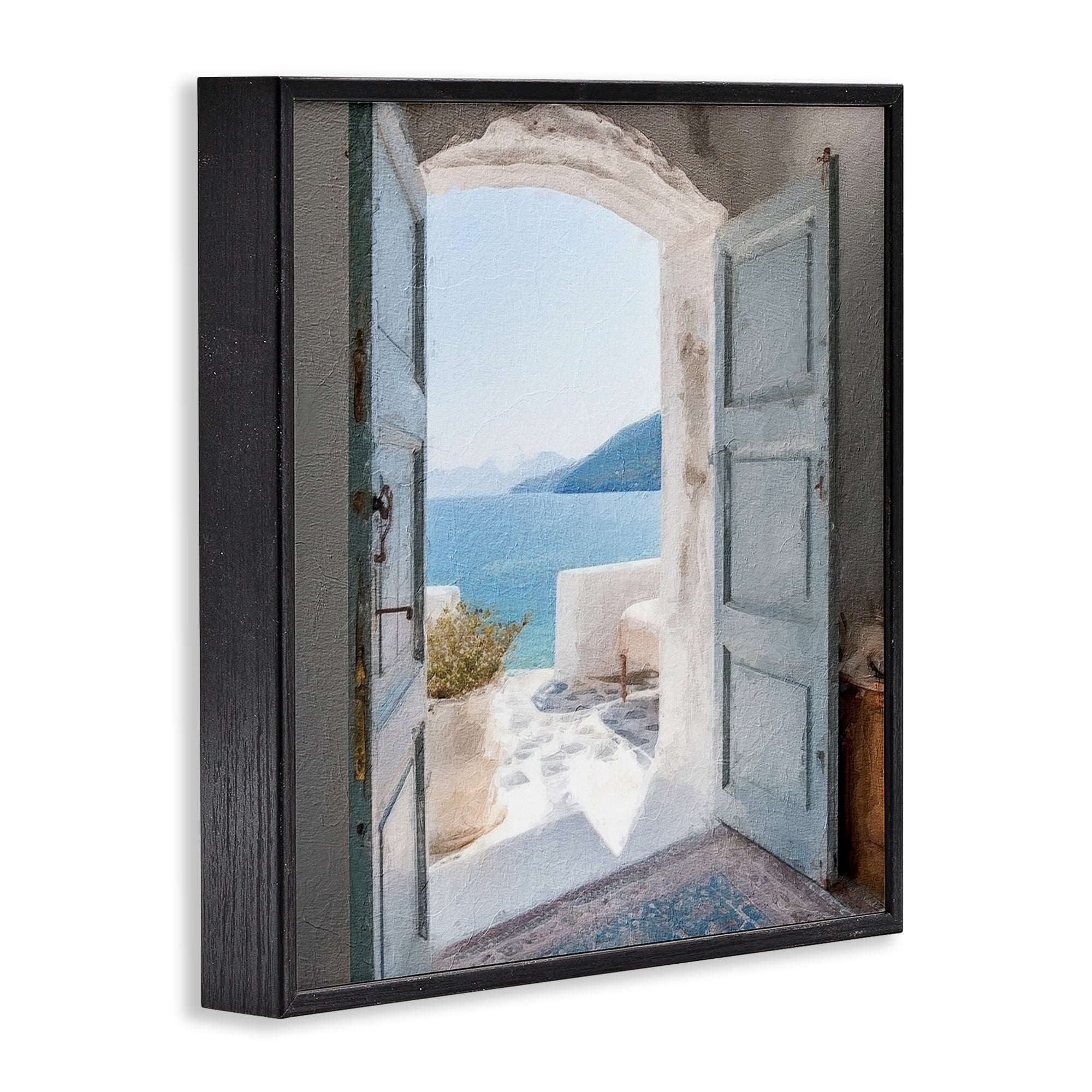 Stupell Industries Costal Door to Ocean Town & City Painting Black Framed Art Print Wall Art, 17 x 17