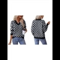 thumbnail image 3 of Suéter Corto A Cuadros para Mujer, Cuello en V, Larga, Jersey de Punto Negro L, 3 of 9