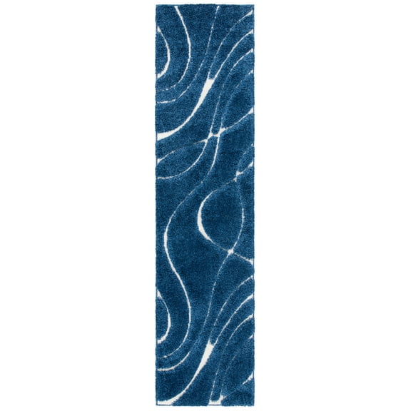 SAFAVIEH Florida Tamzen Abstract Shag Runner Rug, Navy/Ivory, 2'3" x 7'