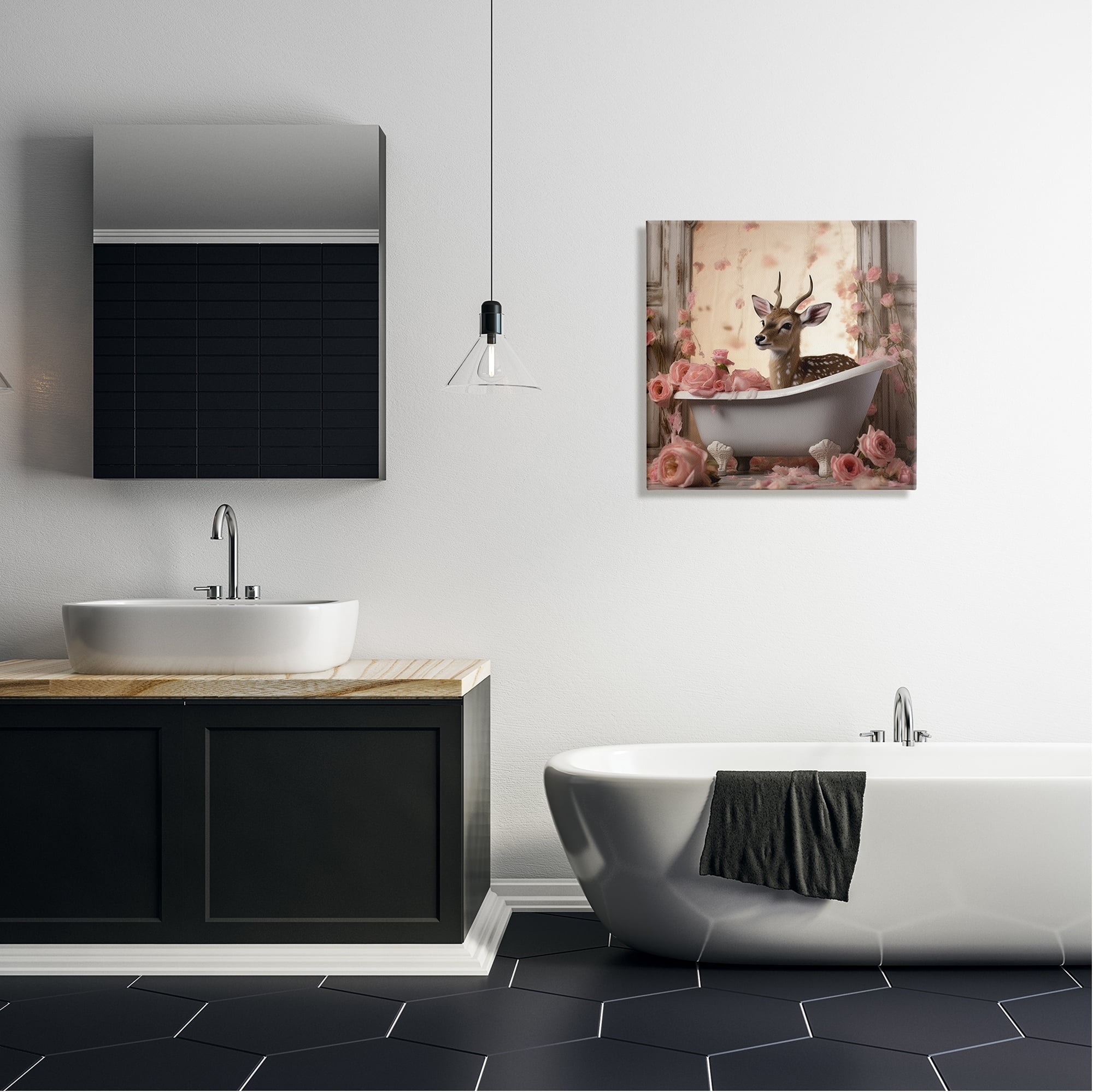 Stupell Industries Fawn in Rose Filled Tub Animals & Insects Painting Gallery Wrapped Canvas Art Print Wall Art, 24 x 24