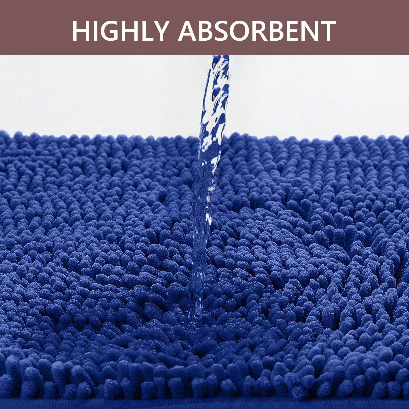 Hengbo 2 Pcs Luxury Chenille Bathroom Mat Set Bathroom Rugs Set Non Slip Rugs Set for Bathroom Extra Absorbent Soft Washable Machine Wash Navy Blue