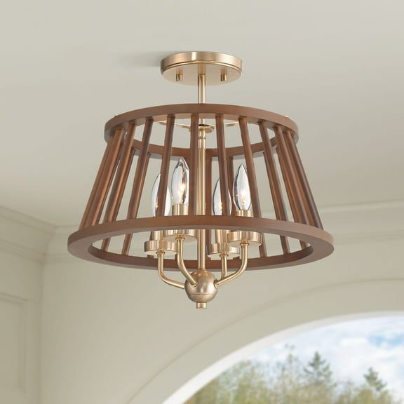 Possini Euro Design Givens 15 3/4" Modern Semi Flush-Mount Ceiling Light Fixture Kitchen 4-Light Satin Bronze and Wood Finish