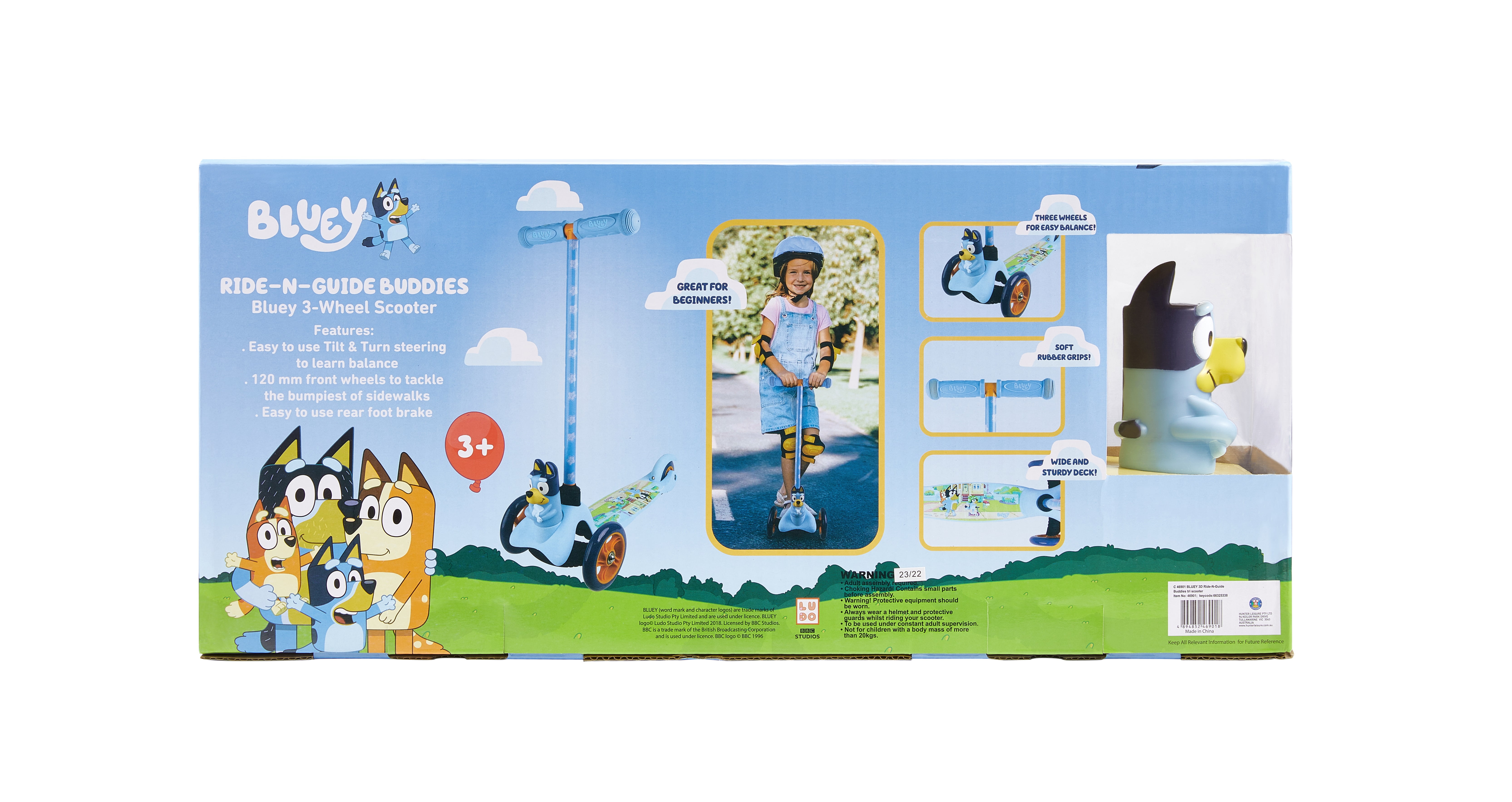 Bluey Ride-N-Glide Buddies 3D Toddler Scooter, 3 Wheel Kick
