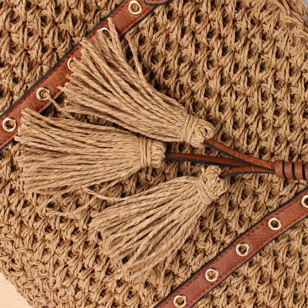 LinYooLi Fashion One Shoulder Straw Bag Paper Rope Tassel Crochet Hand Knit Bag Fashion Beach Women's Bag