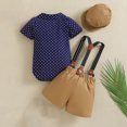 thumbnail image 4 of Qabnzmfo Baby Boys Formal 3 Piece Outfit Bow Tie Bodysuit Suspender Shorts Hat Gentleman Birthday Party Clothes for Infant 3Months-2Years, 4 of 5