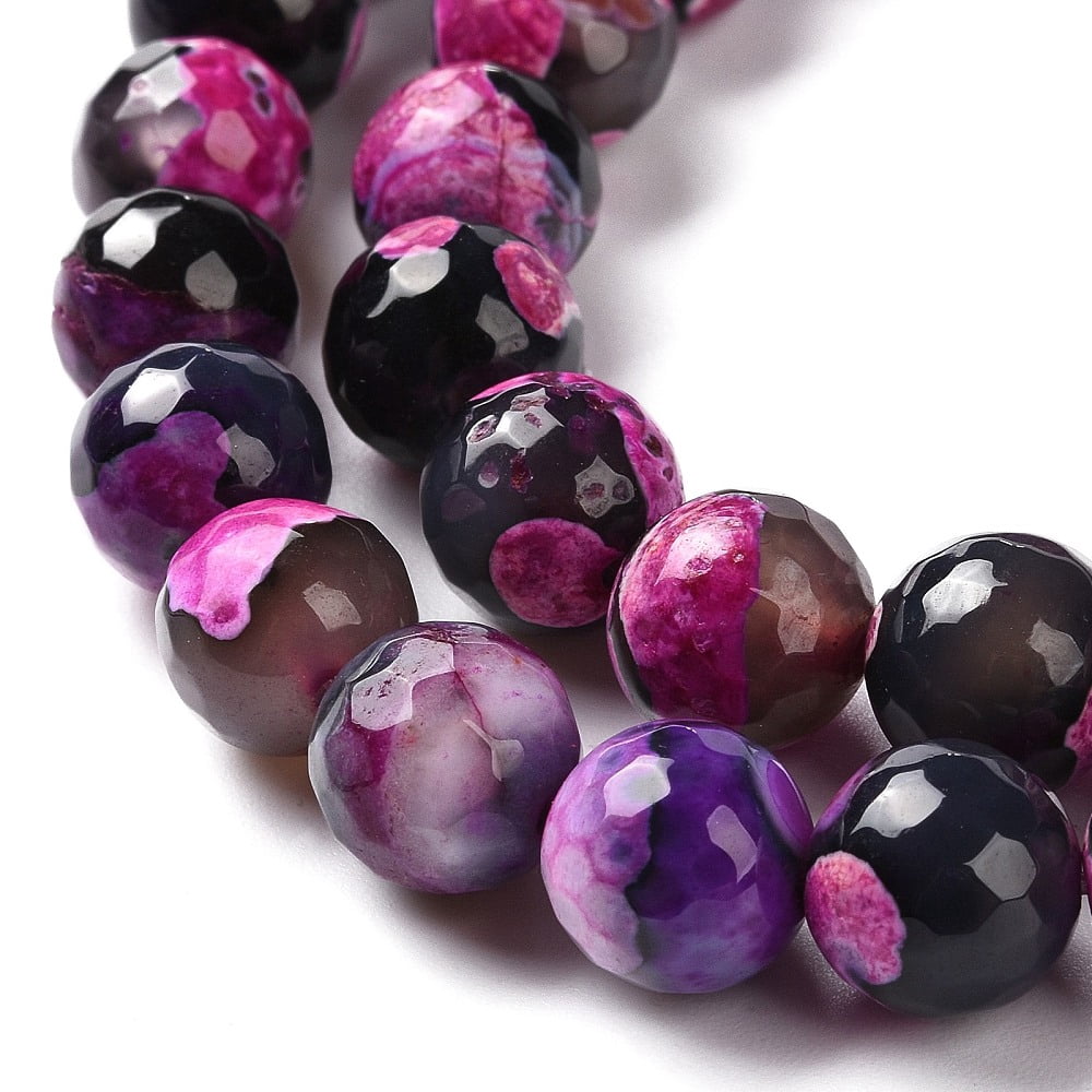 5Strand Natural Fire Crackle Agate Bead Strands Round Grade A Faceted Dyed & Heated Deep Pink 10mm Hole: 1mm 37pcs/strand 15 inch