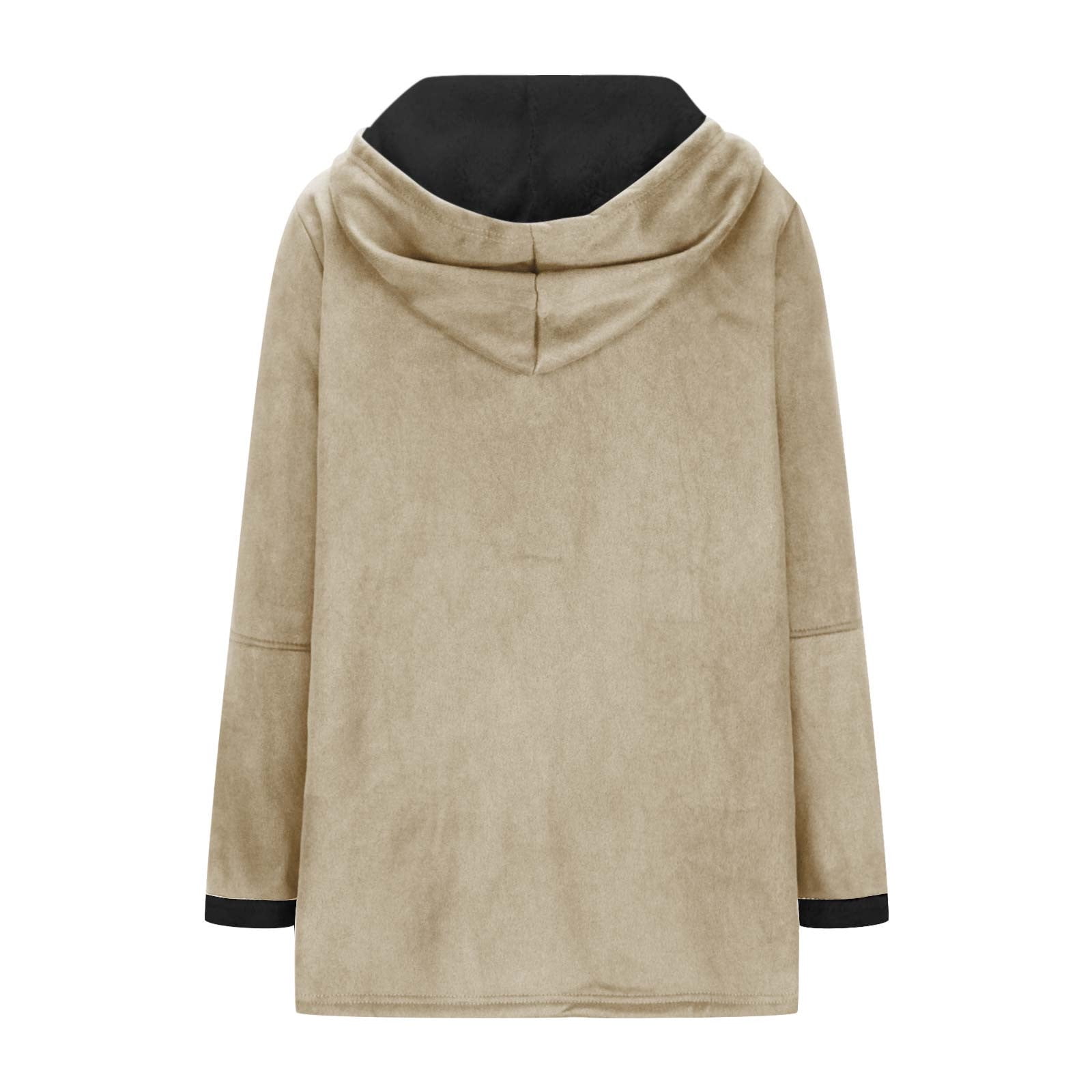 VINUSLI Women's Suede Thick Mid-Length Padded Coat Plus Size 2025 Winter Horn Button & Zip Jacket Fleece Lined Warm Hooded Outwear Beige,XXXXXL