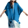 thumbnail image 3 of Winter Scarf Shawl Wraps for Women Winter Knitted Cape Open Front Sweater with Tassels Scarves for Women Blue One Size, 3 of 4