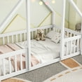thumbnail image 3 of Miniyam Wood Twin Size Floor Bed with House-Shaped Design & Guardrails for Toddler, White, 3 of 7