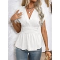 thumbnail image 7 of DOKOTOO Blouses for Women Wrap V Neck Short Sleeve Smocked Waist Peplum Tunic Tops Casual Business Work Shirts, 7 of 7