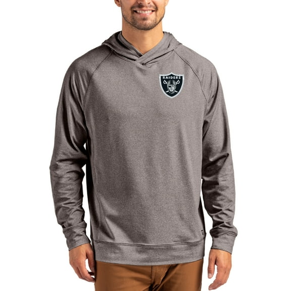 Men's Cutter & Buck Heather Gray Las Vegas Raiders Adapt Knit Recycled Raglan Pullover Hoodie